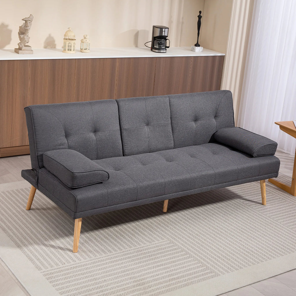 Skandinaviško dizaino trivietė sofa-lova, 2 pagalvėlės, pilka + natūrali spalva