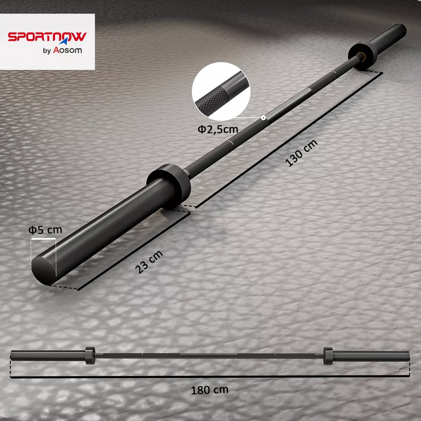 Hantelių strypas, 180 cm olimpinis strypas, plienas, 200 kg keliamoji galia, juodas