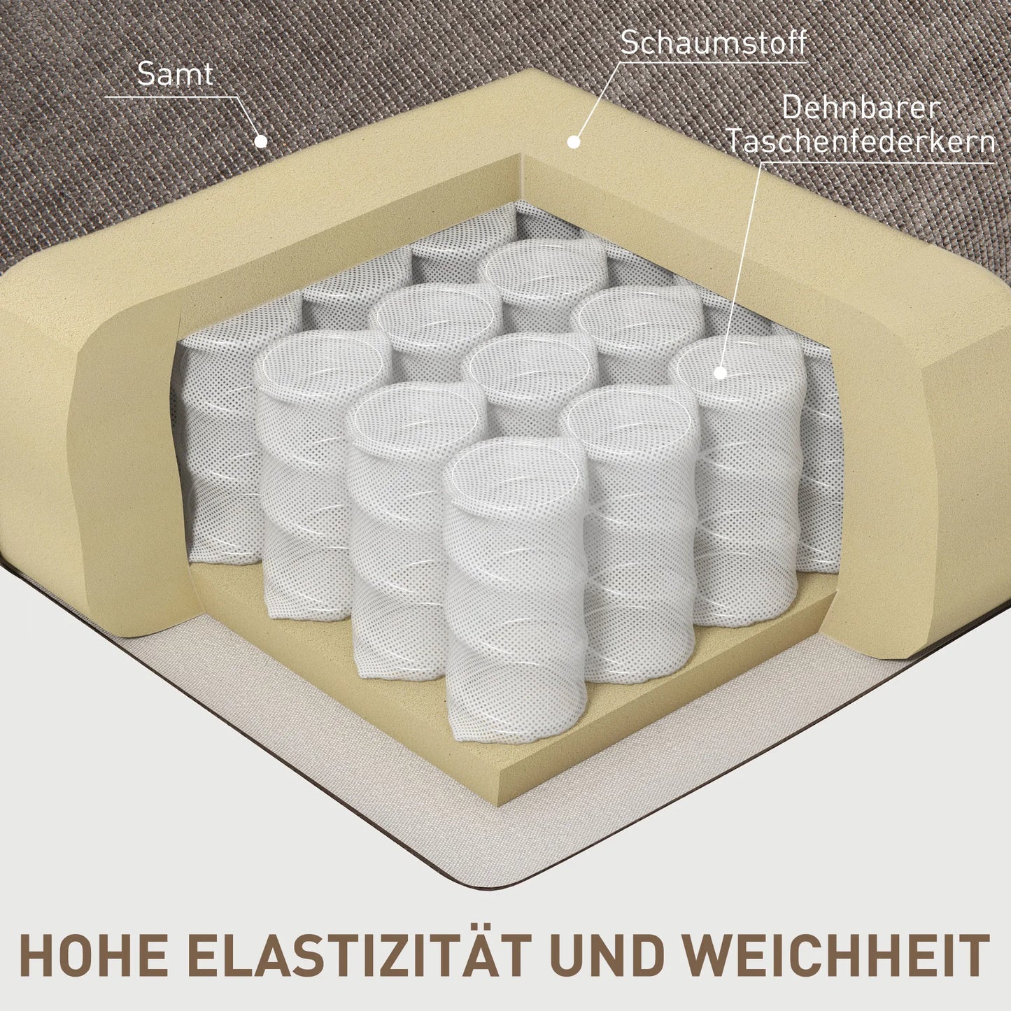 Sukamas poilsio krėslas su kojų atrama, modernus, iki 150 kg, plieninis rėmas, 88x96x108cm, šviesiai rudas