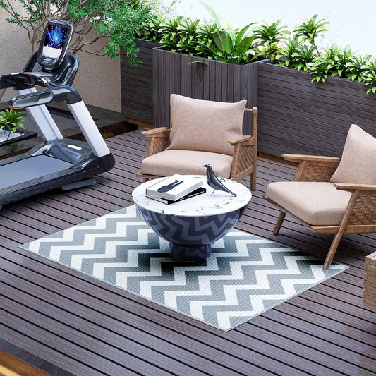 Lauko kilimas, atsparus vandeniui, dvipusis dizainas, aukštos kokybės plastiko pluoštas, šviesiai pilkas+baltas, 121 x 182 cm