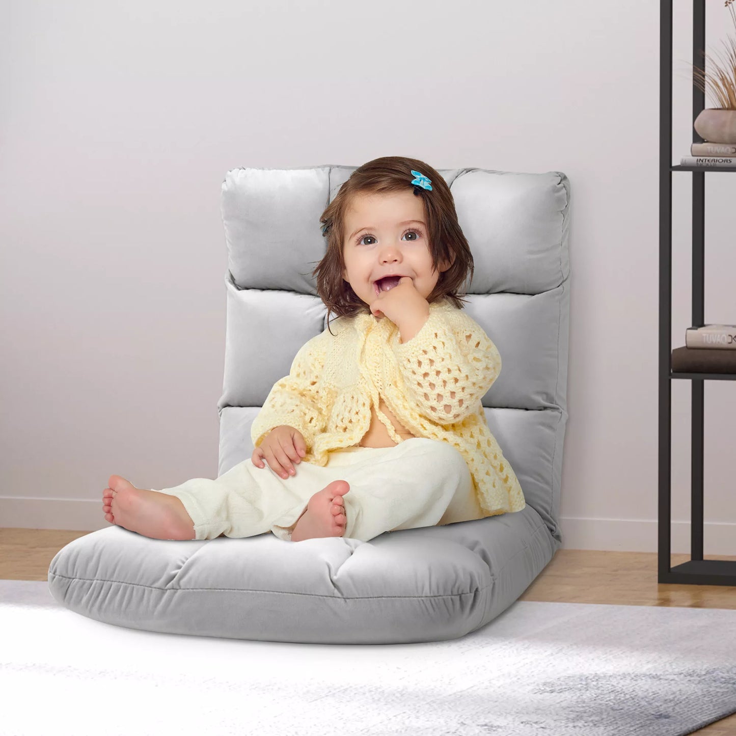 Sulenkiama grindinė kėdė su atlošo reguliavimo funkcija, paminkštinta poilsio kėdė TV žiūrėjimui, skaitymui, meditacijos kėdė "Lazy Sofa" skaitymo fotelis meditacijai namuose, pilka