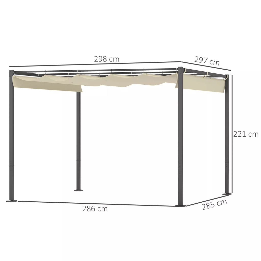 3 x 3 m sodo pergola su ištraukiamu stogu, pavėsine, baldakimu šešėliui, UPF30+, smėlio spalvos