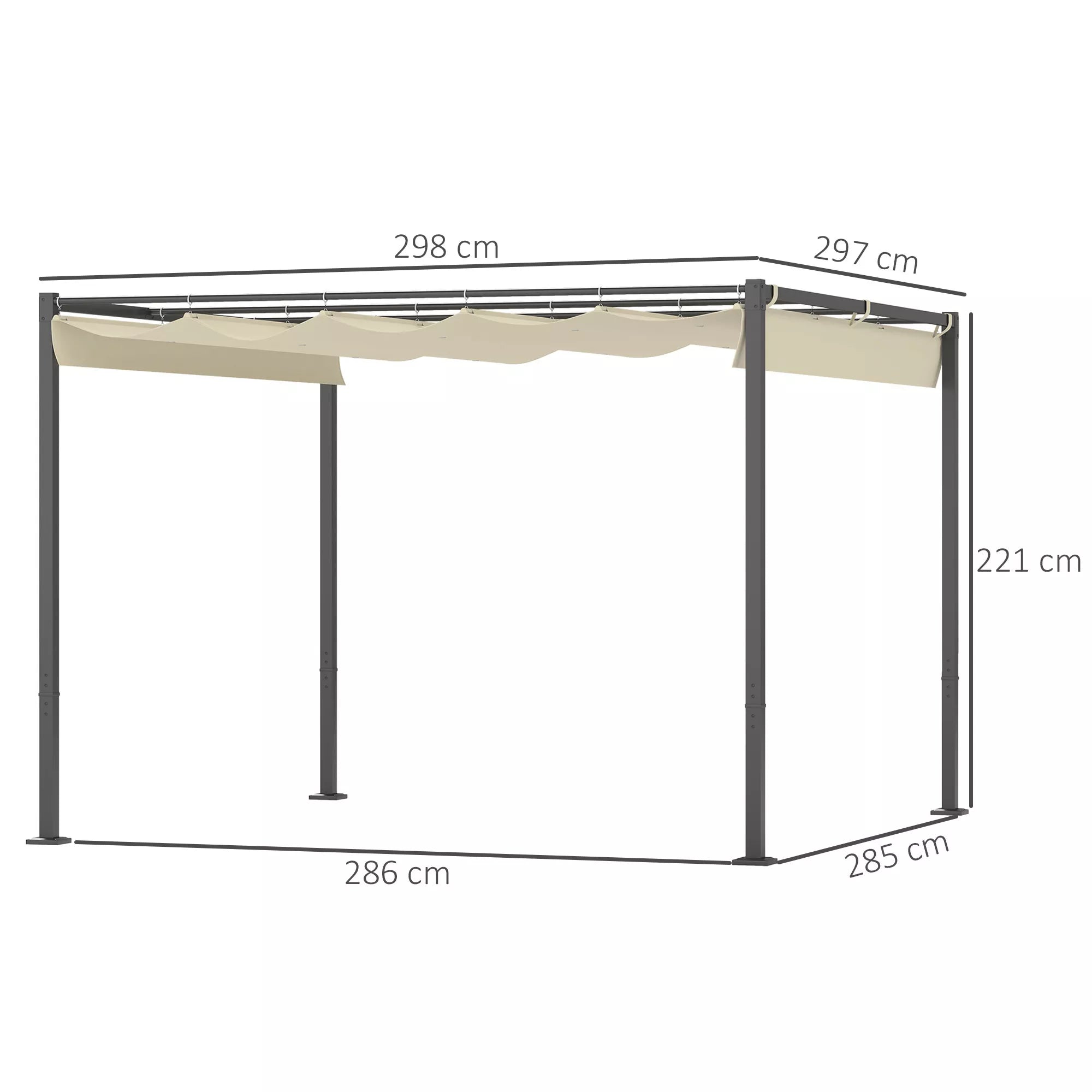 3 x 3 m sodo pergola su ištraukiamu stogu, pavėsine, baldakimu šešėliui, UPF30+, smėlio spalvos