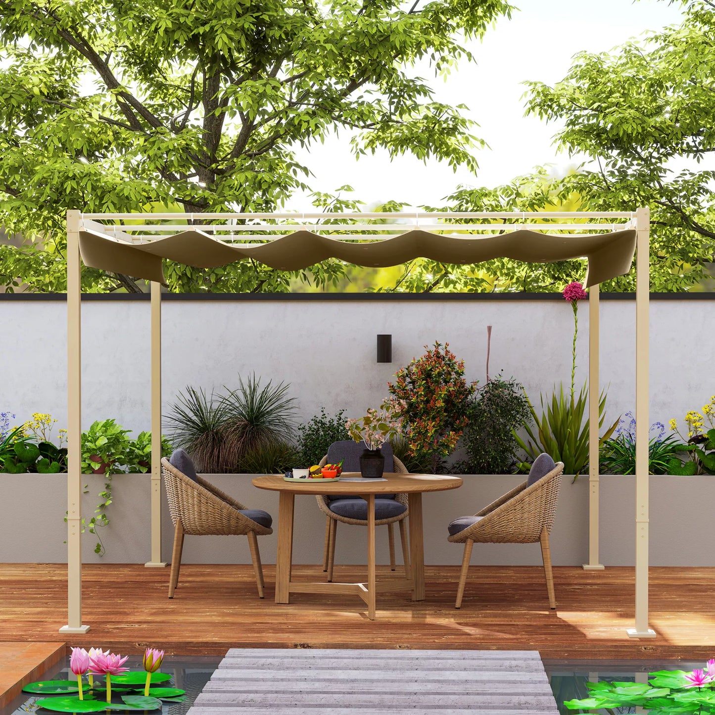 3 x 3 m sodo pergola su ištraukiamu stogu, paviljonas, baldakimas šešėliui, UPF30+, chaki