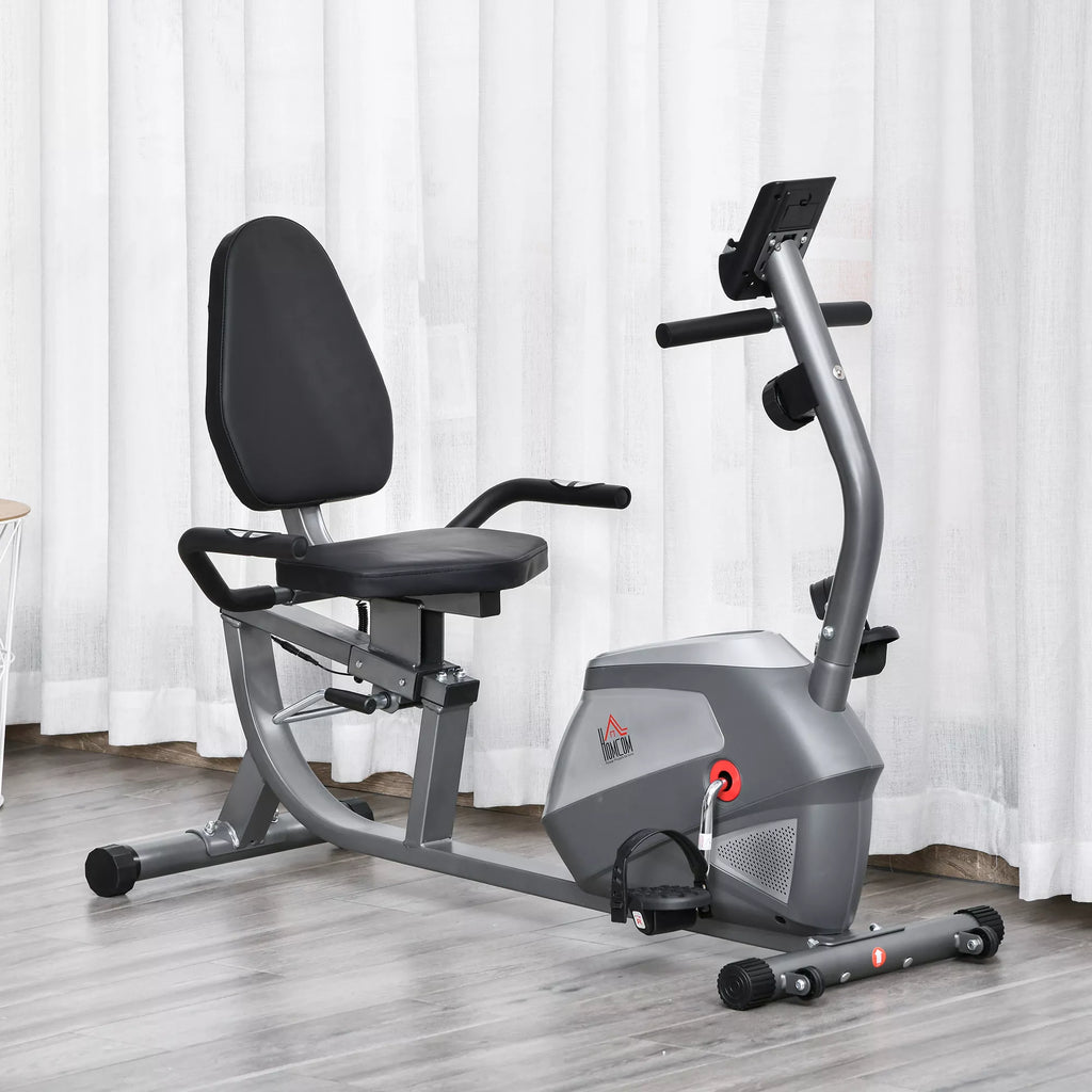 Gulimas ergometras su LCD ekranu, 8 pakopų reguliuojamu magnetiniu pasipriešinimu, gulimas dviratis, treniruoklis su širdies ritmo jutikliais, reguliuojamu atlošu, sėdimojo ergometras vyresnio amžiaus žmonėms iki 110 kg svorio.