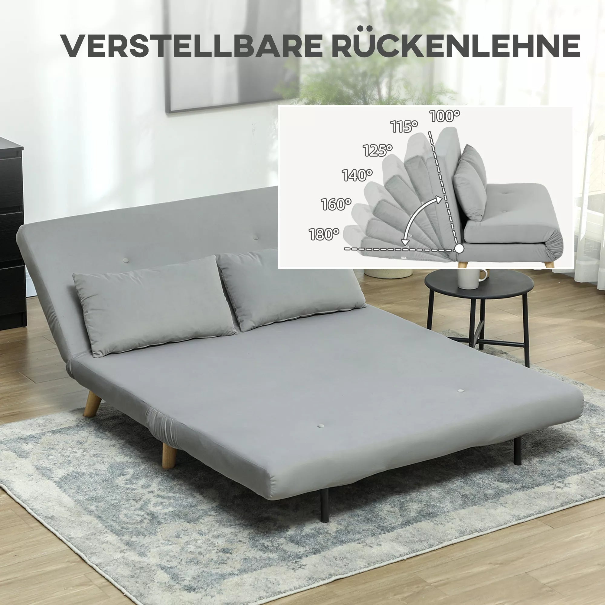 Miegamasis sofos Relaxsofa Sofa Couch, su 2 pagalvėmis, aksominis paviršius, 130 x 78 x 79 cm, šviesiai pilkos spalvos