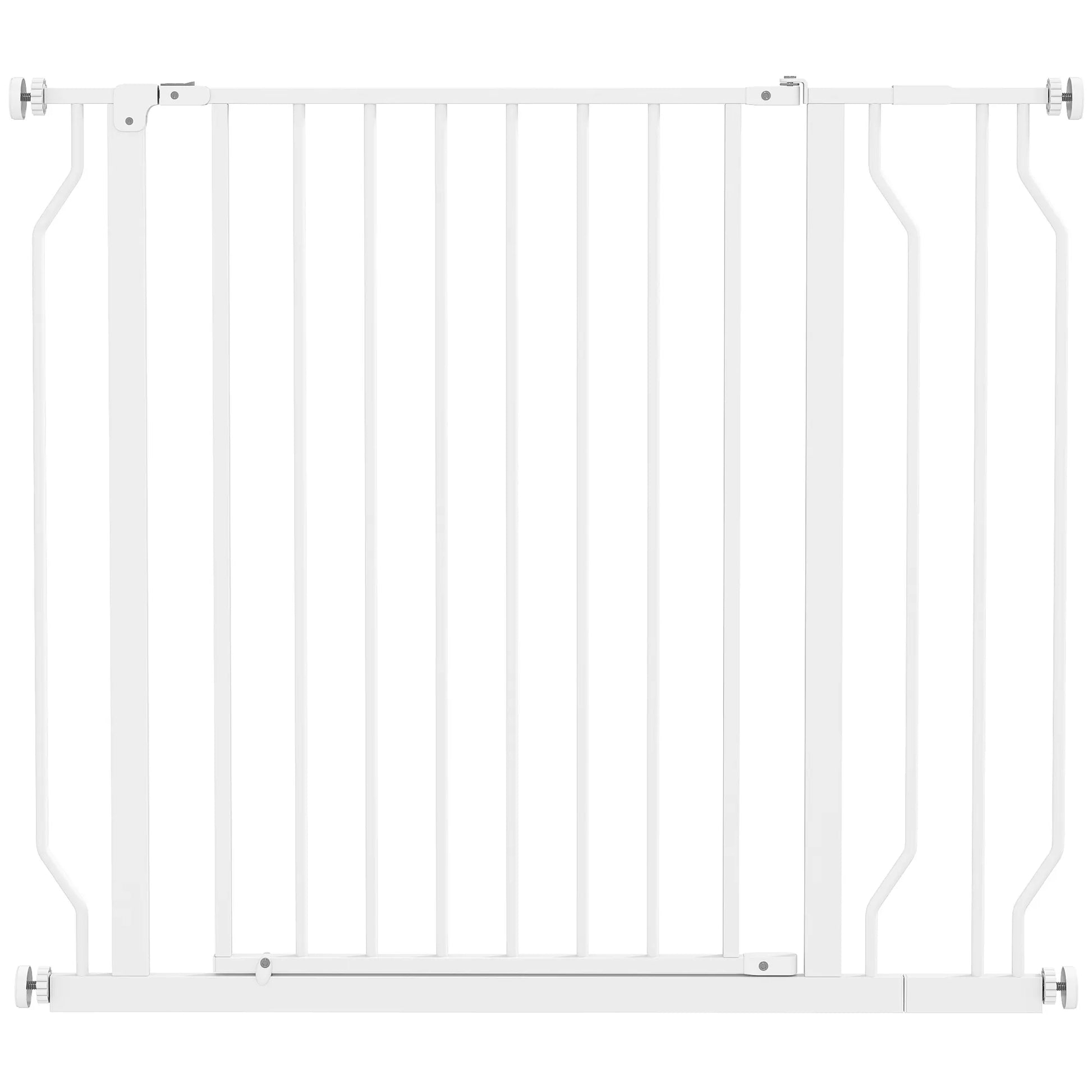 Šunų apsauginė grotelė, užtvaros grotelė, dviejų krypčių atidarymas, sieninis laikiklis su spaustukais, reguliuojamas nuo 75 cm iki 95 cm, balta spalva