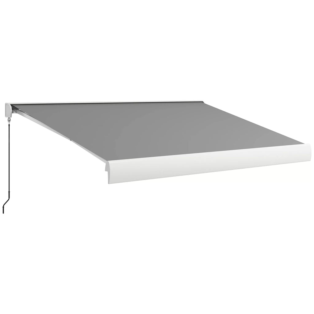 Markizė, elektra/ranka išskleidžiama, pilna kasetė, nuotolinio valdymo pultas, aliuminio rėmas, 4 x 3 m, šviesiai pilka