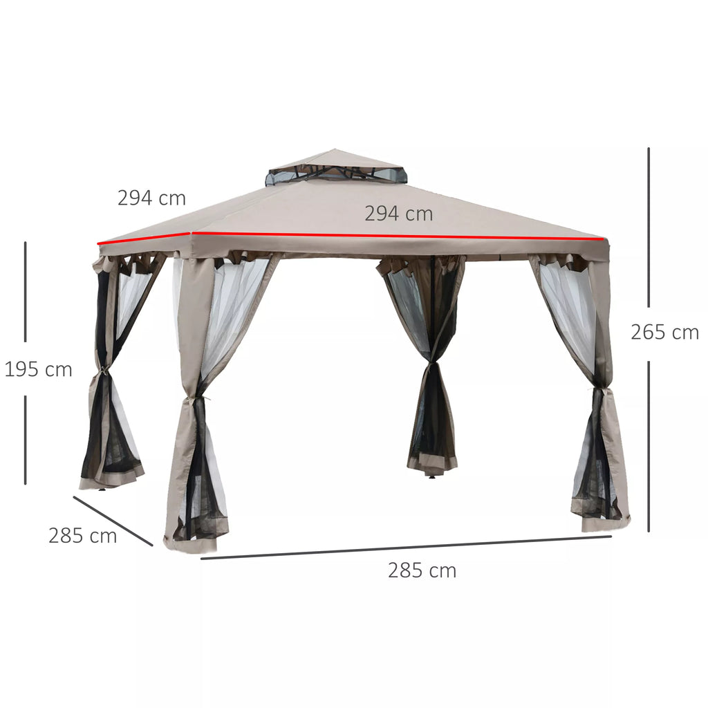 Sodo paviljonas Paviljonas Sodo palapinė Šventinė palapinė Vakarėlių palapinė su 4 x šoninėmis sienomis, atspari oro sąlygoms Metalas + poliesteris Pilka 2,94 x 2,94 x 2,65 m