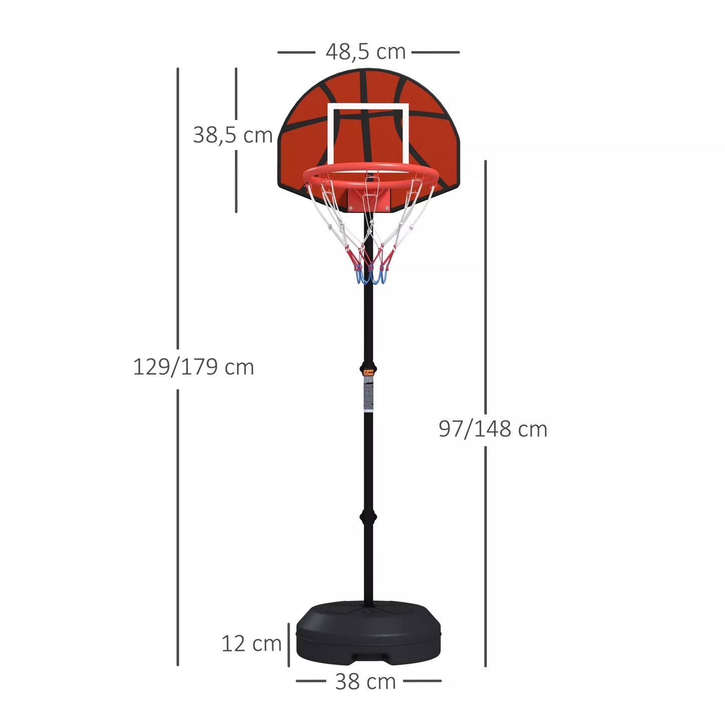 Krepšinio stovas, reguliuojamo aukščio, su magnetine smiginio lenta, 98-148 cm, juodas
