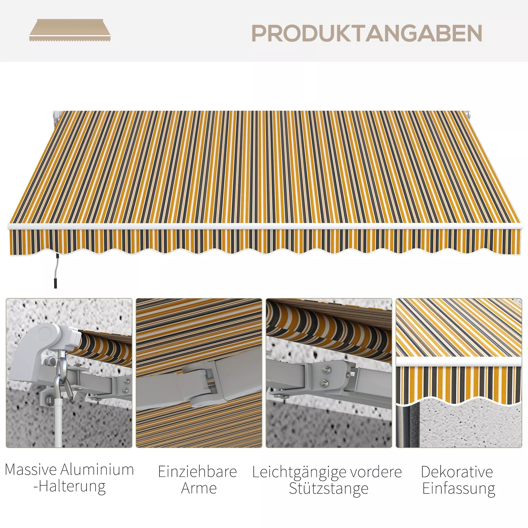 Markizė Saulės apsauga Saulės stogelis, 3,5 m x 2,5 m, geltona + pilka