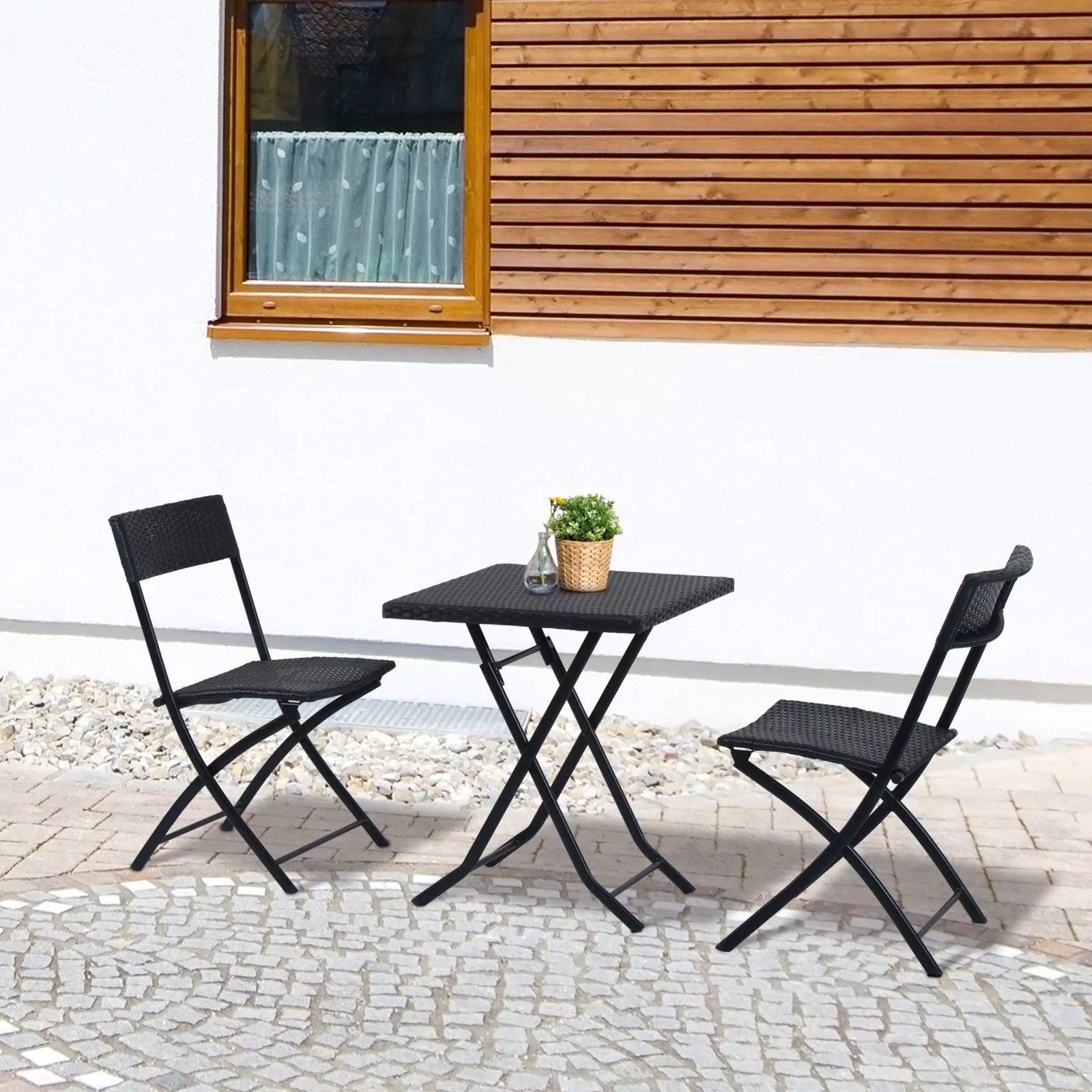 Polyrattan bistro komplektas 2 asmenims Sėdimoji grupė Rotango sodo baldų komplektas Juodas