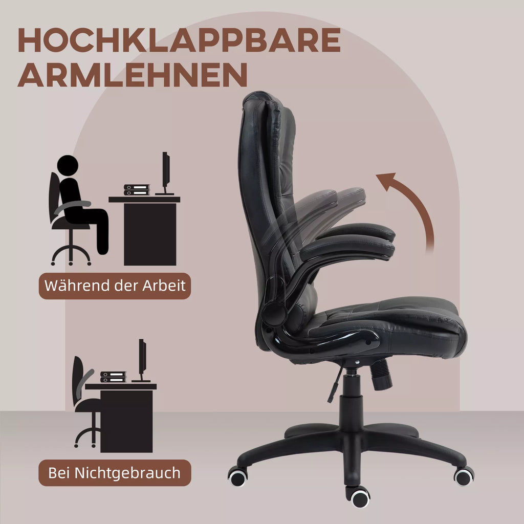 Ergonomiška biuro kėdė, sulankstomi porankiai, pakreipimo funkcija, juoda