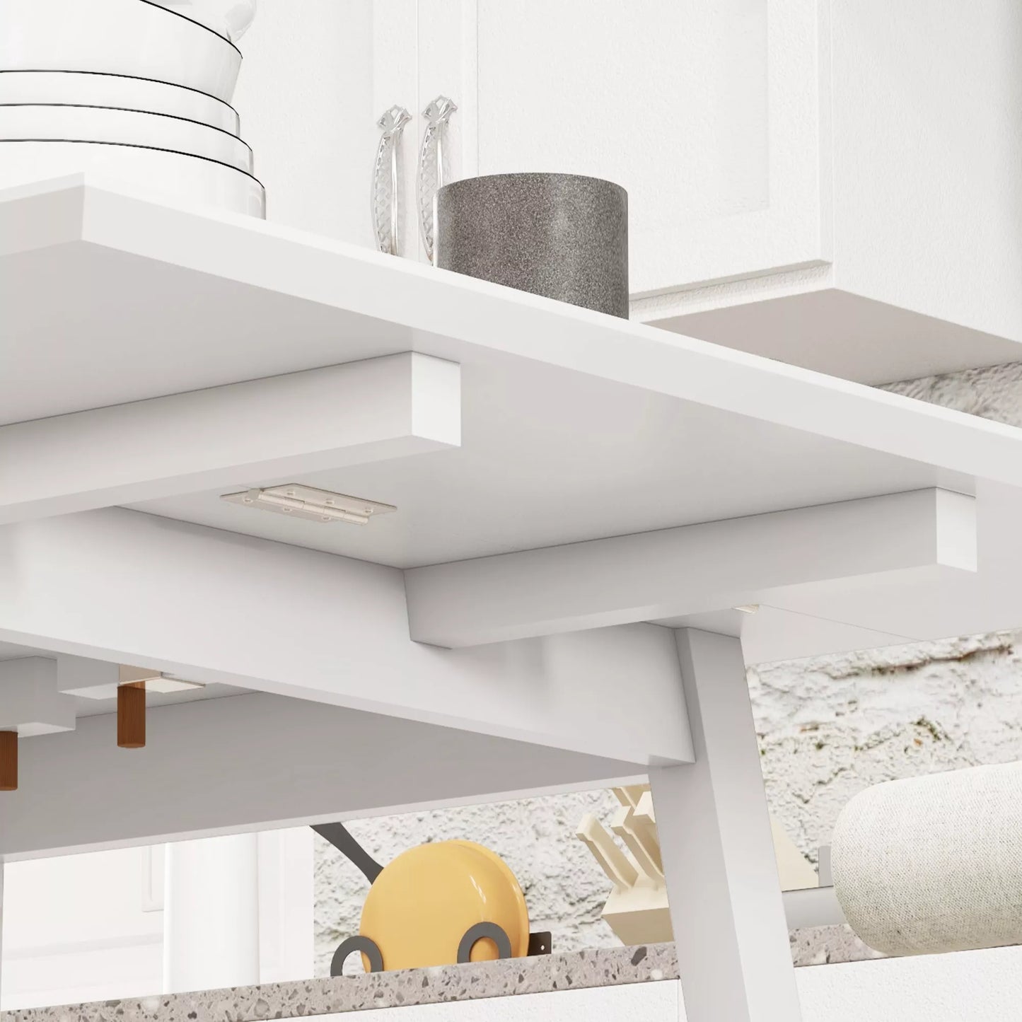 Valgomojo stalas, sulankstomas, virtuvės stalas, 2 atlenkiamos plokštumos, 110 x 86 x 75 cm, Baltas