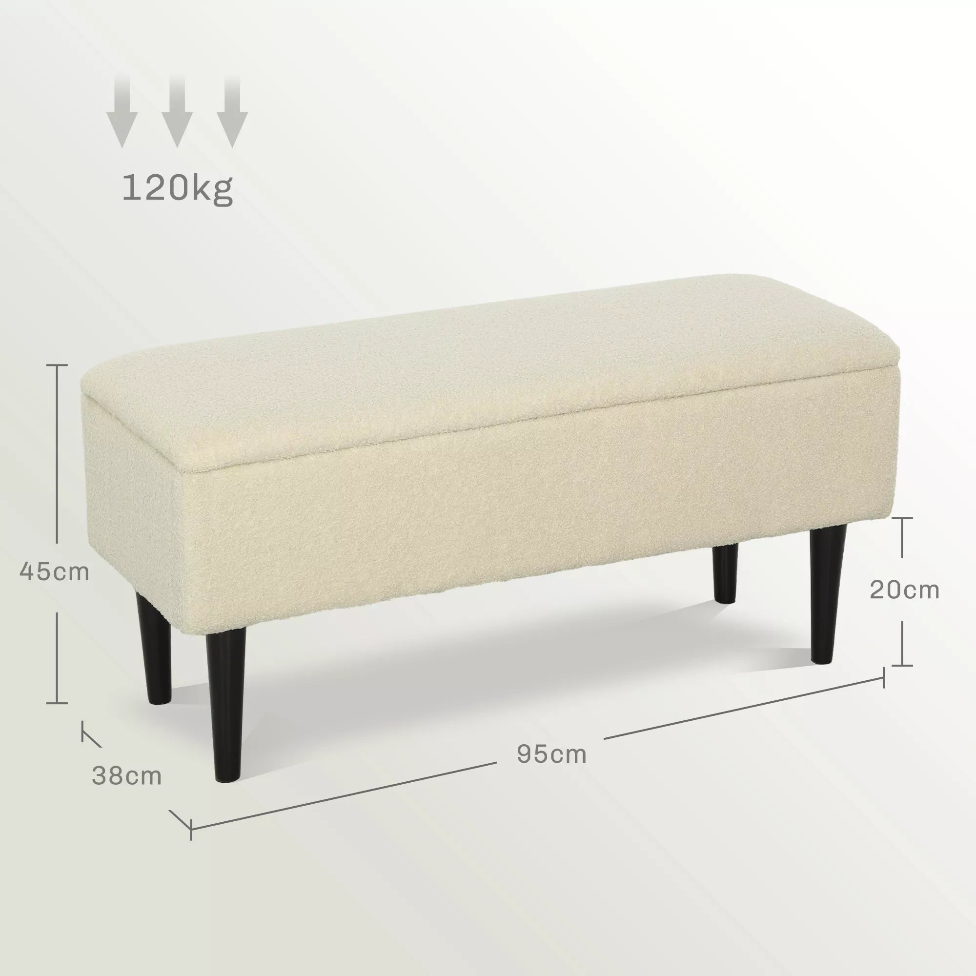 Suolo matmenų schema: 95 x 38 x 45 cm, apkrova iki 120 kg