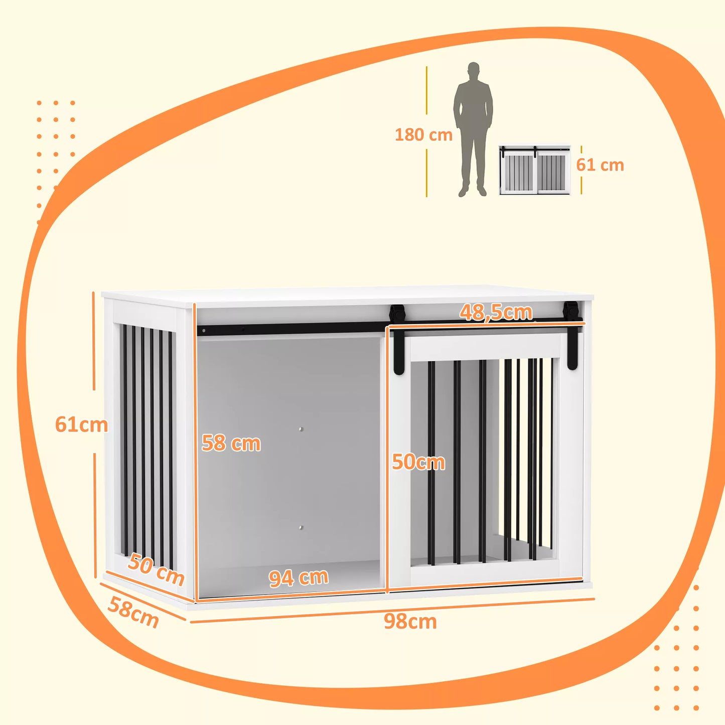 Šunų dėžė su stumdomomis durimis, ventiliacija, medžio drožlių plokštės ir plieno, 98 x 58 x 61 cm, riešuto spalvos.