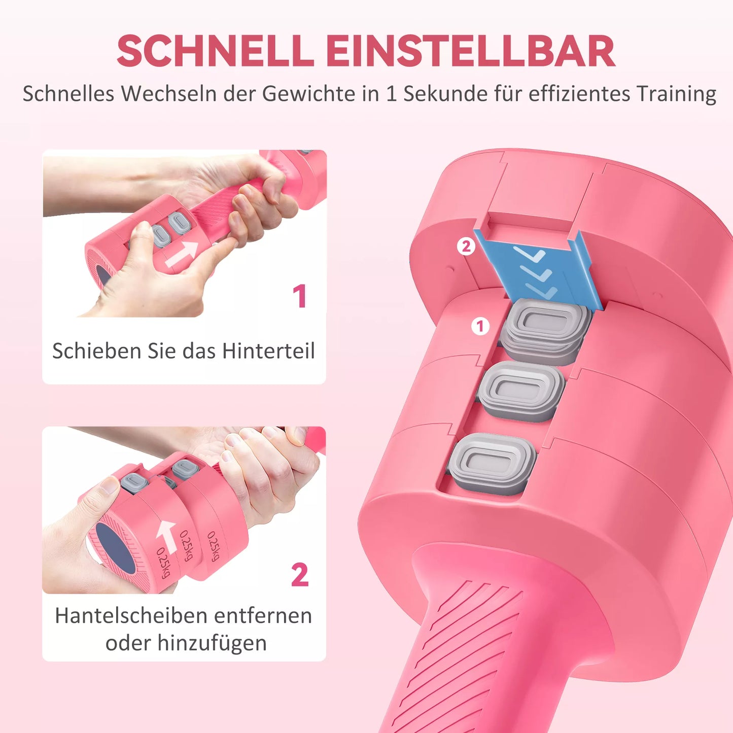 Hantelių rinkinys, reguliuojamas svoris, kvadratinė forma, universalus, metalinis vidus, raudonas