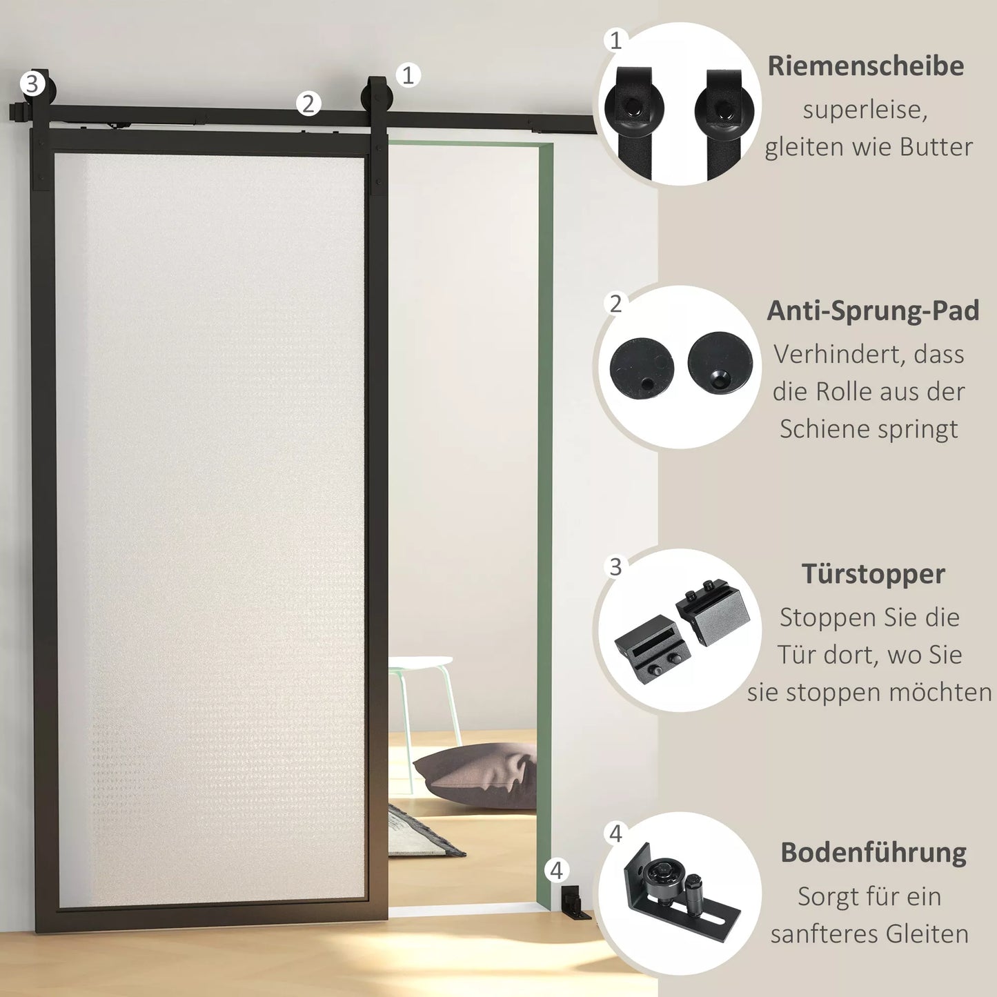 Stumdomų durų komplektas, tylus ir sklandus, medinėms ir cementinėms sienoms, 183 cm, plienas, juodas