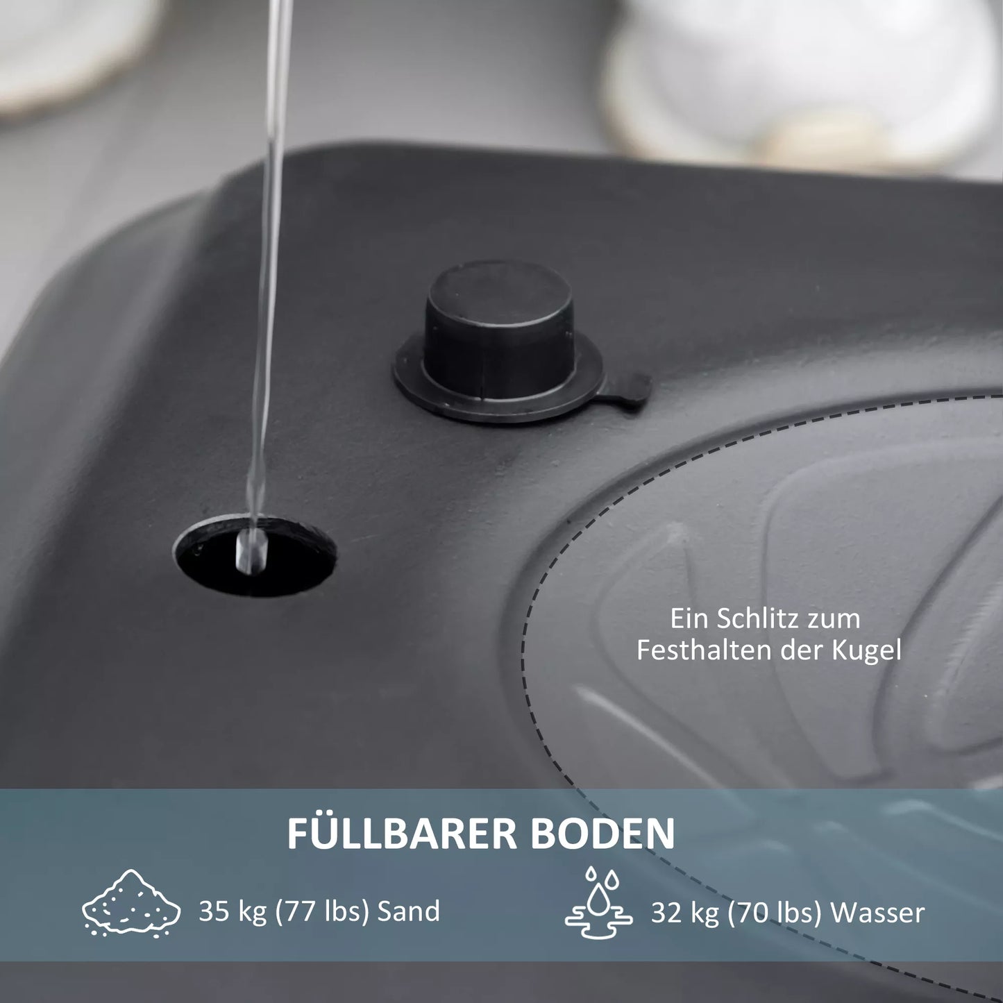 Mobilus krepšinio stovas, reguliuojamo aukščio, užpildomas, su atsparia dūžiams galine plokšte, krepšio aukštis 1,82 - 2,13 m, juodas