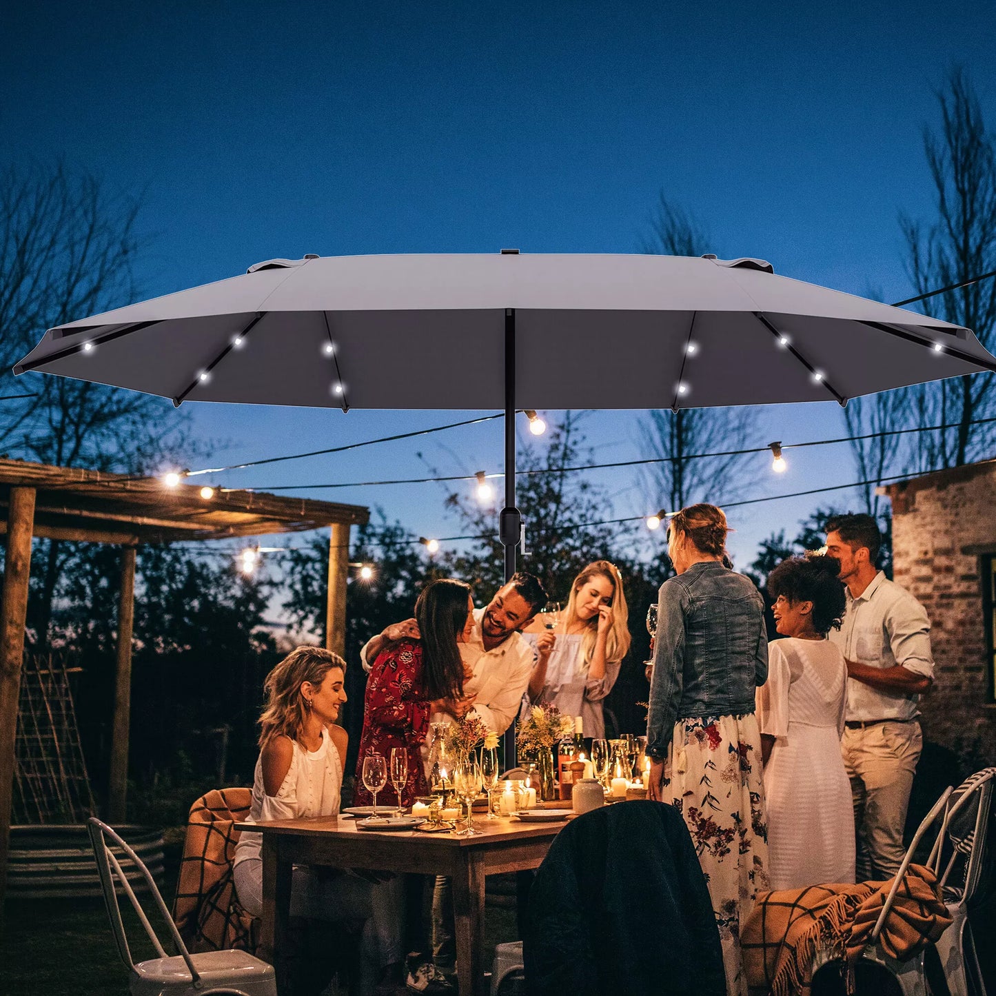 Ovalus tamsiai pilkas skėtis nuo saulės 440 x 260 cm