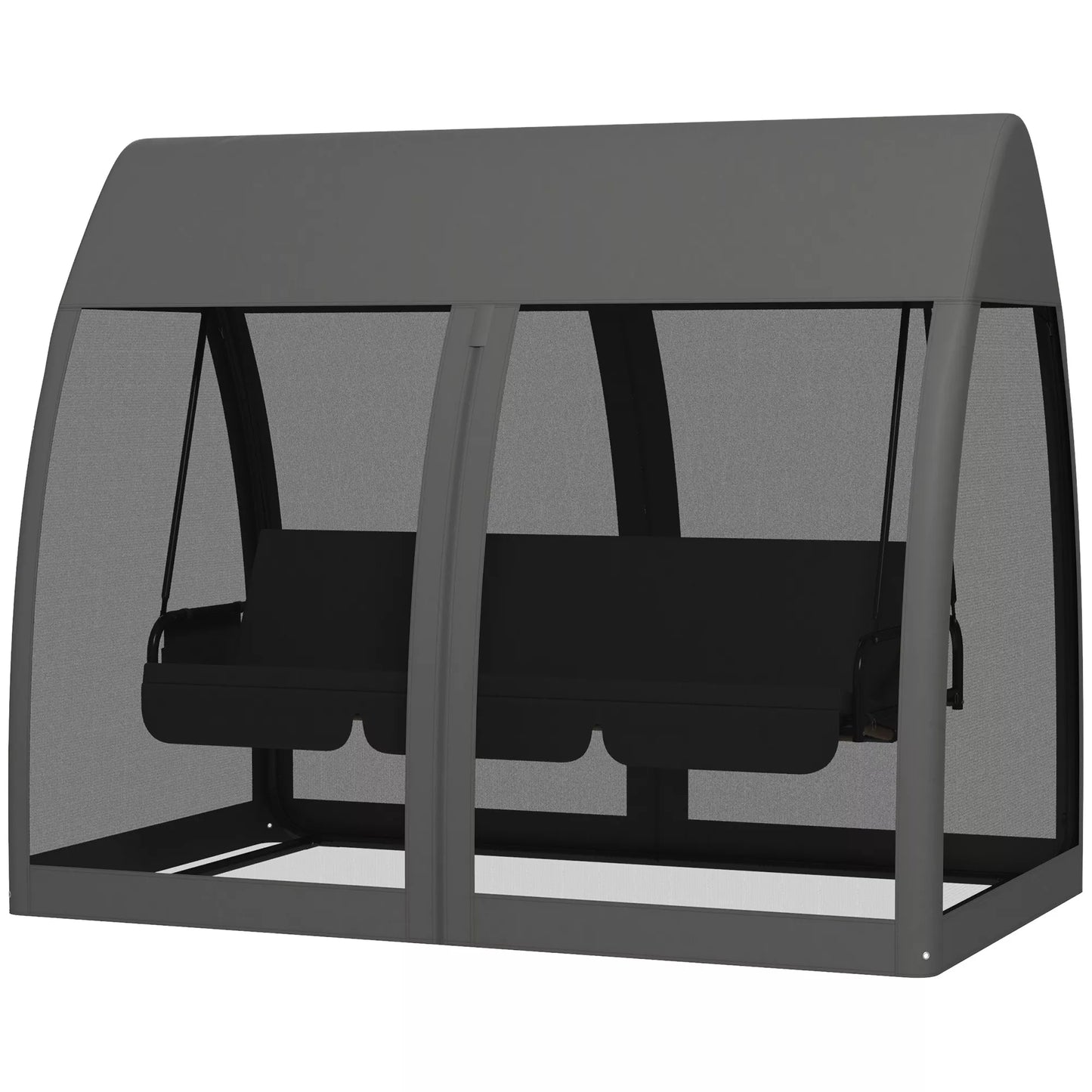 3 vietų terasos sūpynės, verandoje naudojamos sūpynės su lovos funkcija, Holivudo sūpynės su moskitų tinkleliu ir plieniniu rėmu, pilkos spalvos