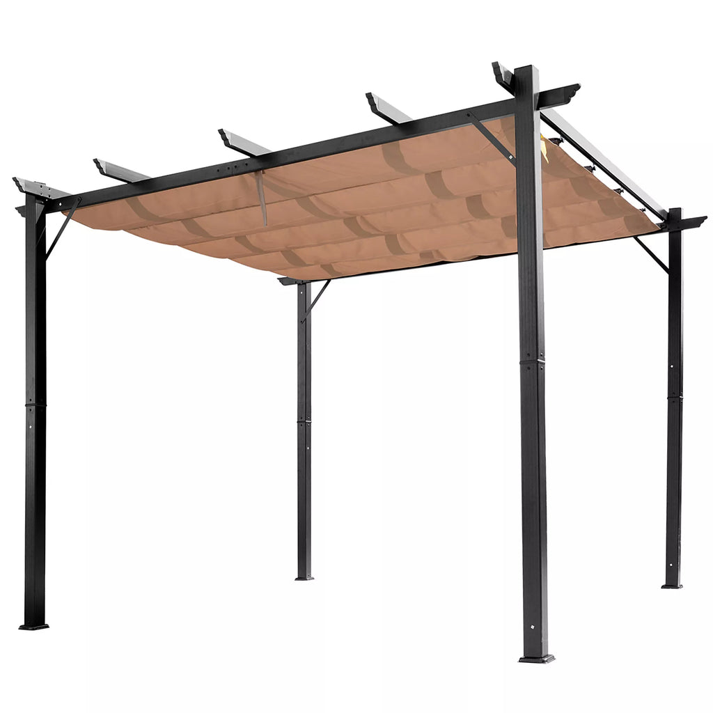 Pergola paviljonas su reguliuojamu audiniu stogu 3 x 4 m Terasos stogelis Aliuminio saulės apsauga Stogas Terasa Sodas Pilka+Ruda