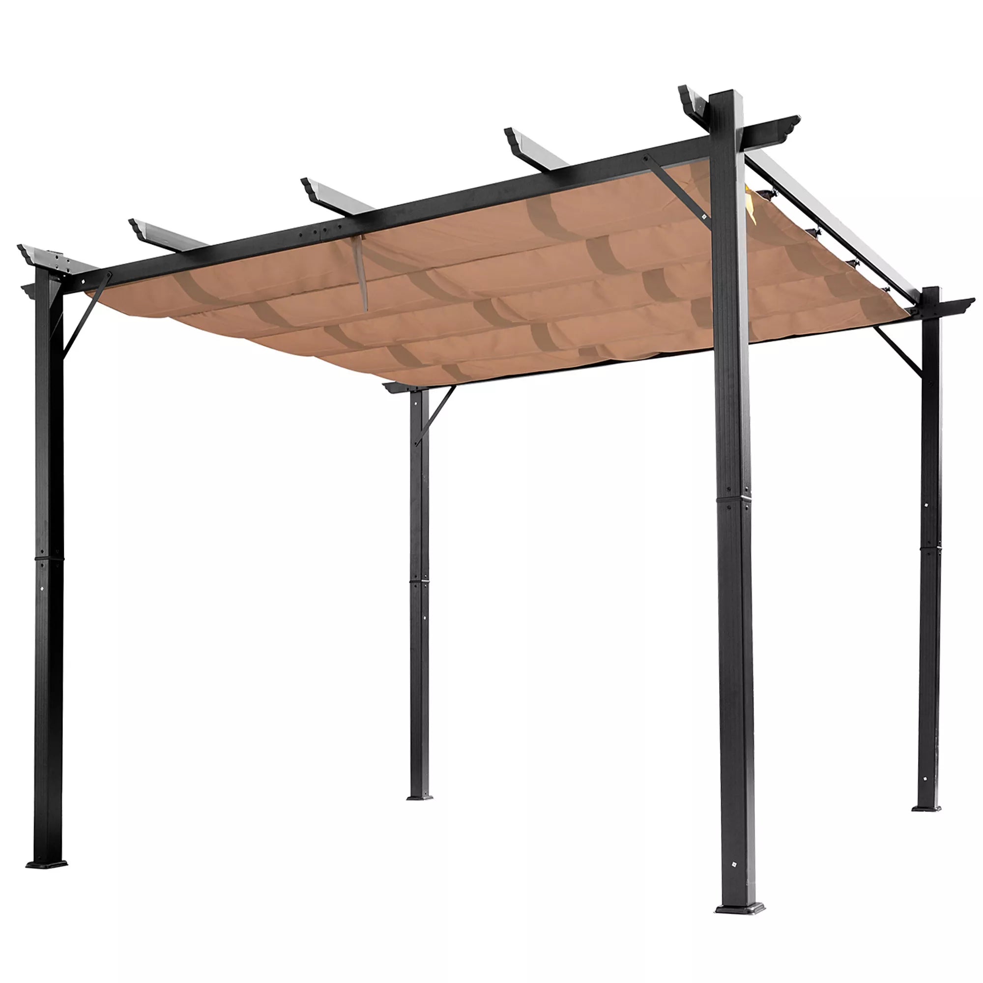 Pergola paviljonas su reguliuojamu audiniu stogu 3 x 4 m Terasos stogelis Aliuminio saulės apsauga Stogas Terasa Sodas Pilka+Ruda