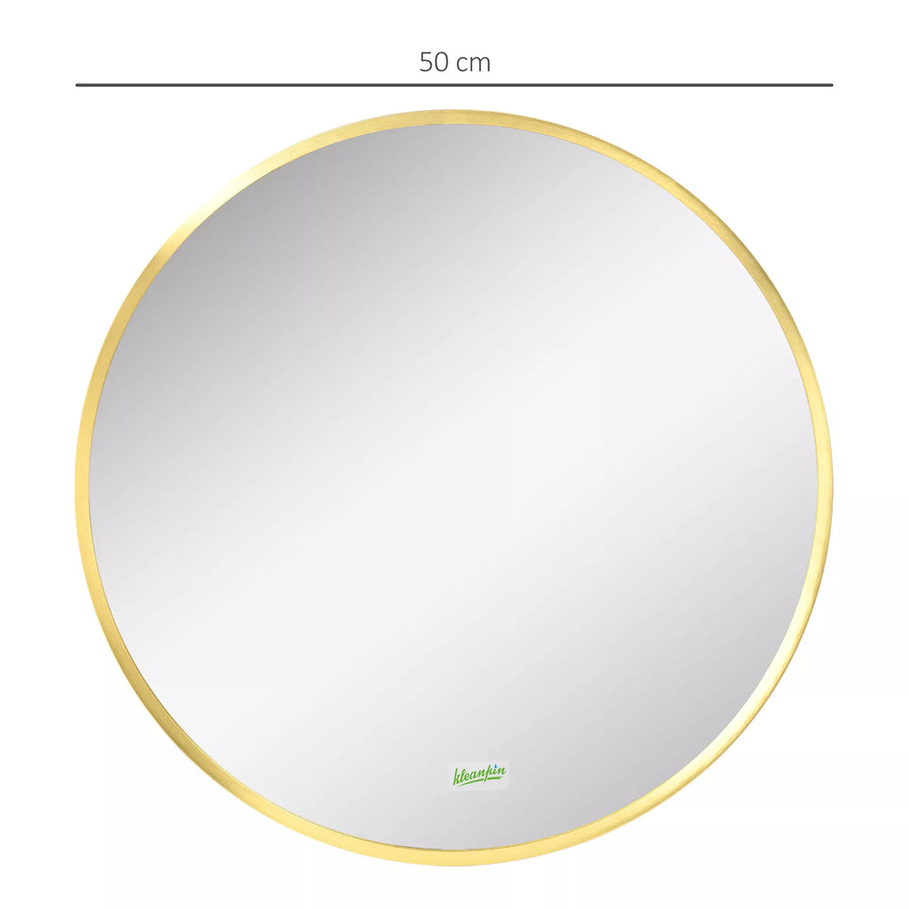 Apvalus sieninis veidrodis vonios kambariui, miegamajam, prieškambariui, metalinis rėmas, spalva: auksinė, Ø50 cm