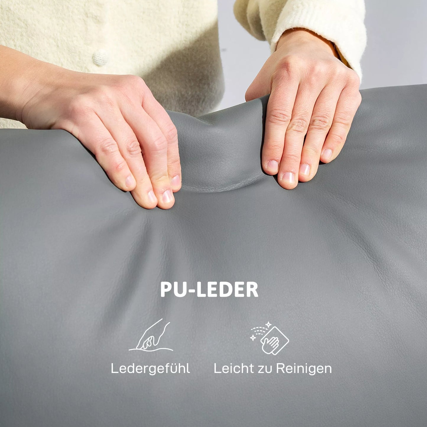 3 vietų sofa, kairė ir dešinė sėdynės atlenkiamos, reguliuojama atrama kojoms, dirbtinės odos apmušalas, skirta svetainei, tamsiai pilka