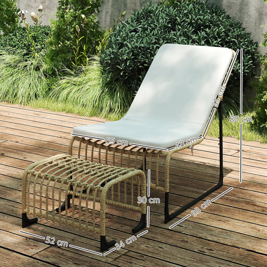 Rattan Relaxsessel su pėdų atrama UV atsparus sodo krėslas su pagalvėlėmis Juostos 65 x 93 x 80 cm Natūralus medis