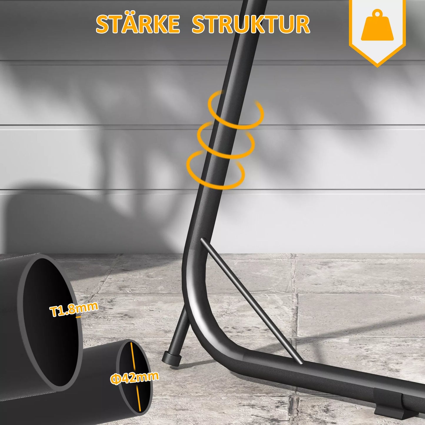 Kabamasis kėdės stovas Kabamosios kėdės rėmas Kabamosios kėdės laikiklis, 133 cm x 116 cm x 195/230 cm, juodas