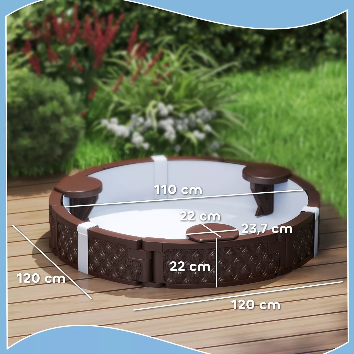 Smėlio dėžė, apvali smėlio dėžė iki 3 vaikams, su 3 sėdynėmis, neperšlampama dugno plėvele, apsauginiu uždangalu, 300 kg smėlio