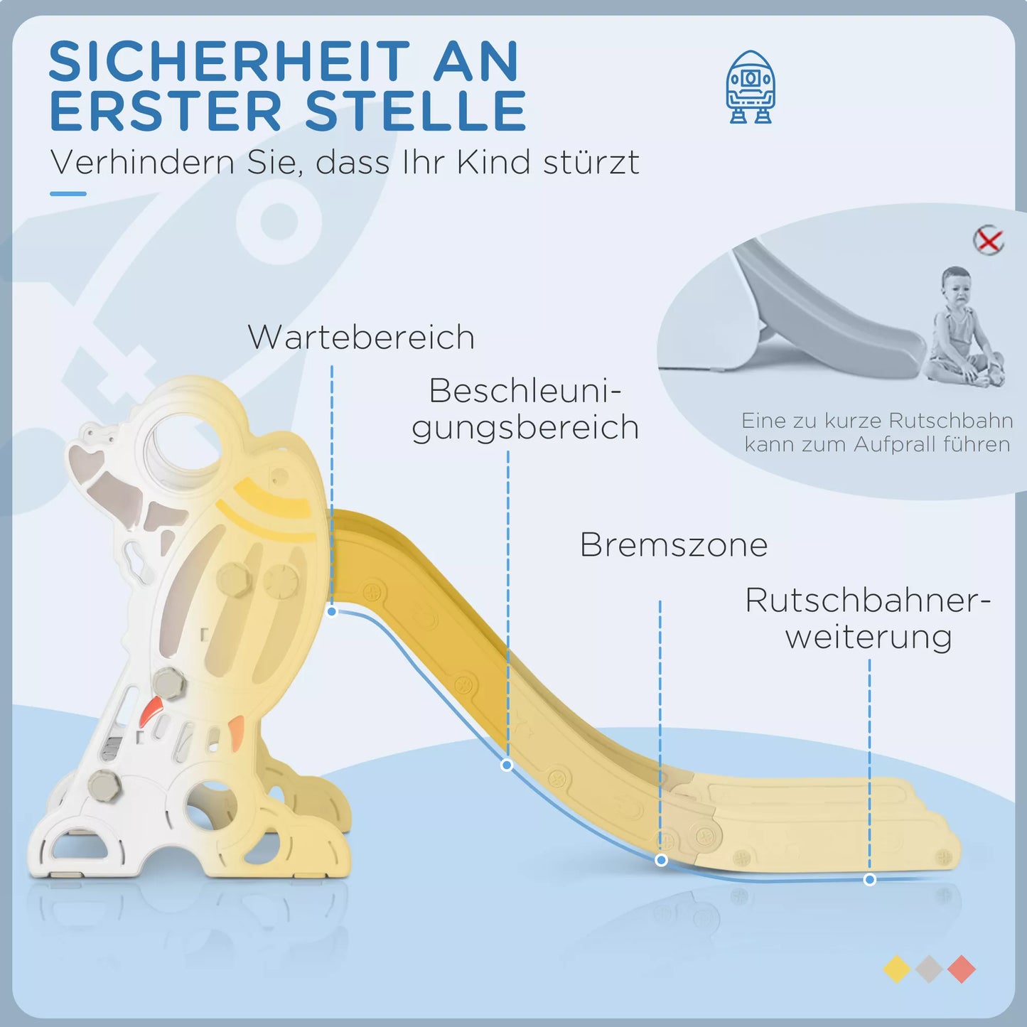 Vaikiška čiuožykla 1,5–3 metukams, raketos dizaino, su lipdukų rinkiniu, pilkos spalvos, 157 x 46,5 x 80 cm