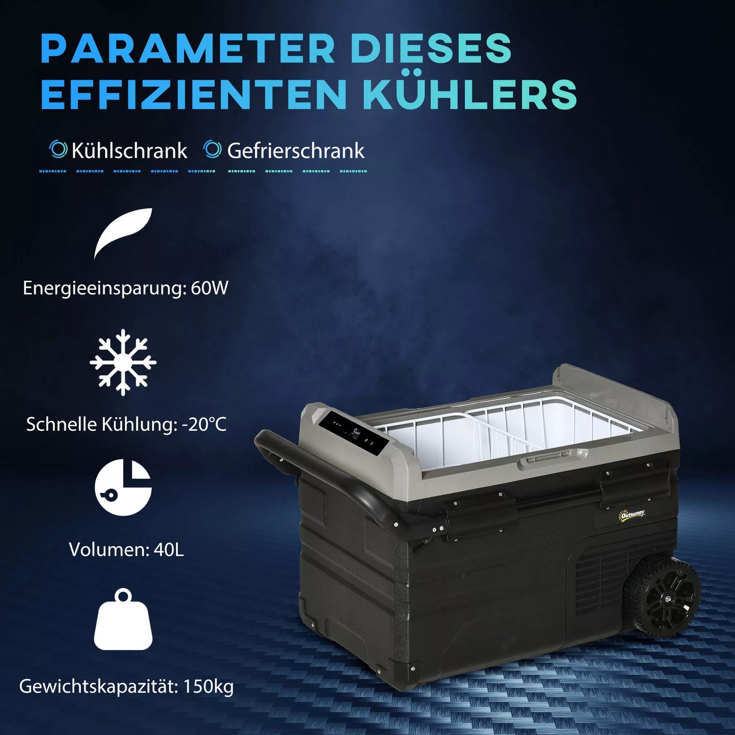 Automobilinė šaldymo dėžė 40L su LED apšvietimu, kompresorinis automobilinis šaldytuvas su rankenomis ir transportavimo ratukais, skirtas laivams, kemperiams, kelionėms, 12/24V DC ir 110-240V AC, pilka+juoda