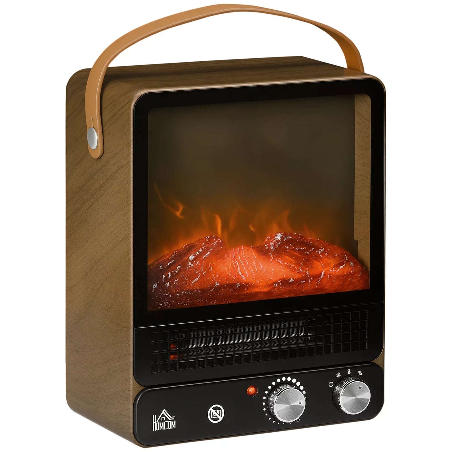 Elektrinis židinys, realistiškas ugnies efektas, 2 šildymo režimai iki 50° C, apsauga nuo perkaitimo, riešuto medienos imitacija, 30,3 x 17,5 x 37,4 cm