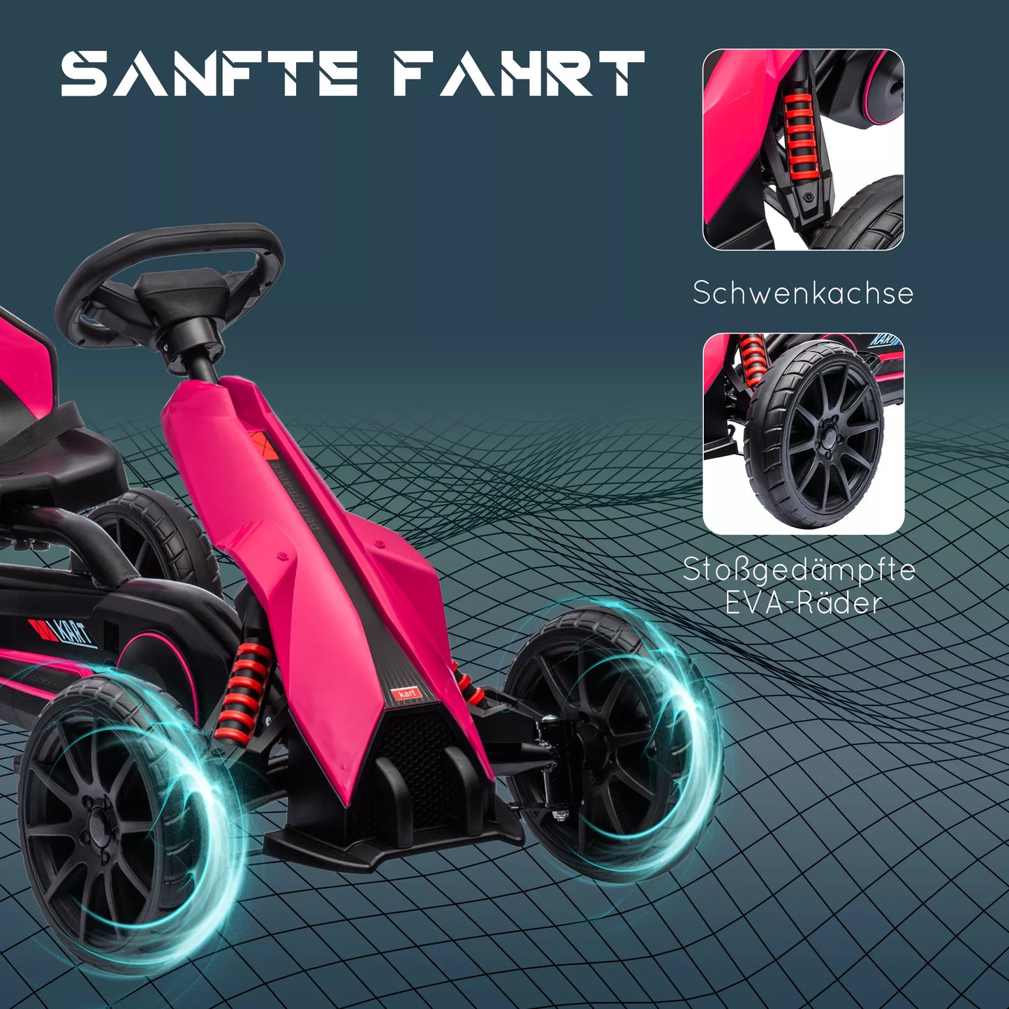 Go-Kart, vaikiška transporto priemonė su reguliuojama sėdyne, pedalinis automobilis su rankiniu stabdžiu, 3-8 metai, lauke, rožinis