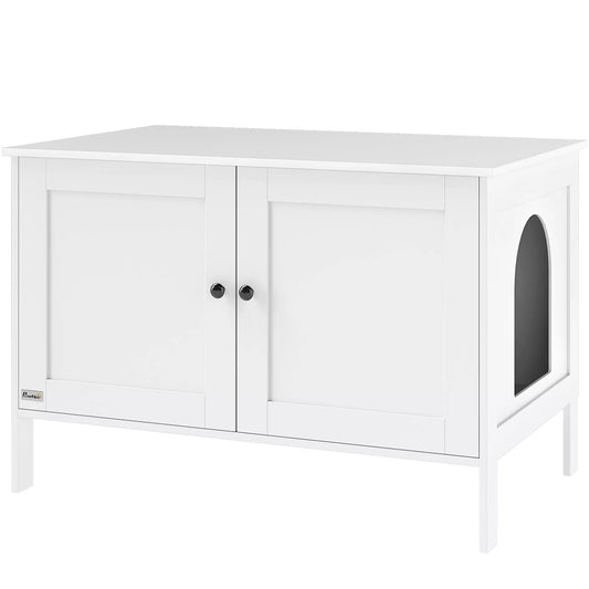 Spintelė katės tualetui, kačių namelis su durimis ir pertvara, didelėms katėms, 80 x 51 x 54 cm, balta