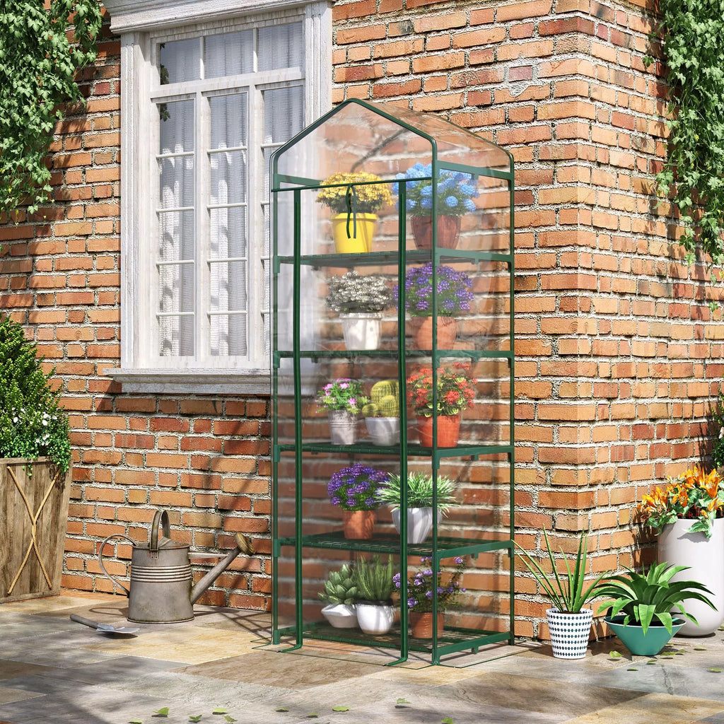 Plėvelės šiltnamis Mini šiltnamis su 5 lentynomis gėlėms ar daržovėms auginti Šiltnamis Skaidrus + žalias Plienas Plastikas 69 x 49 x 193 cm