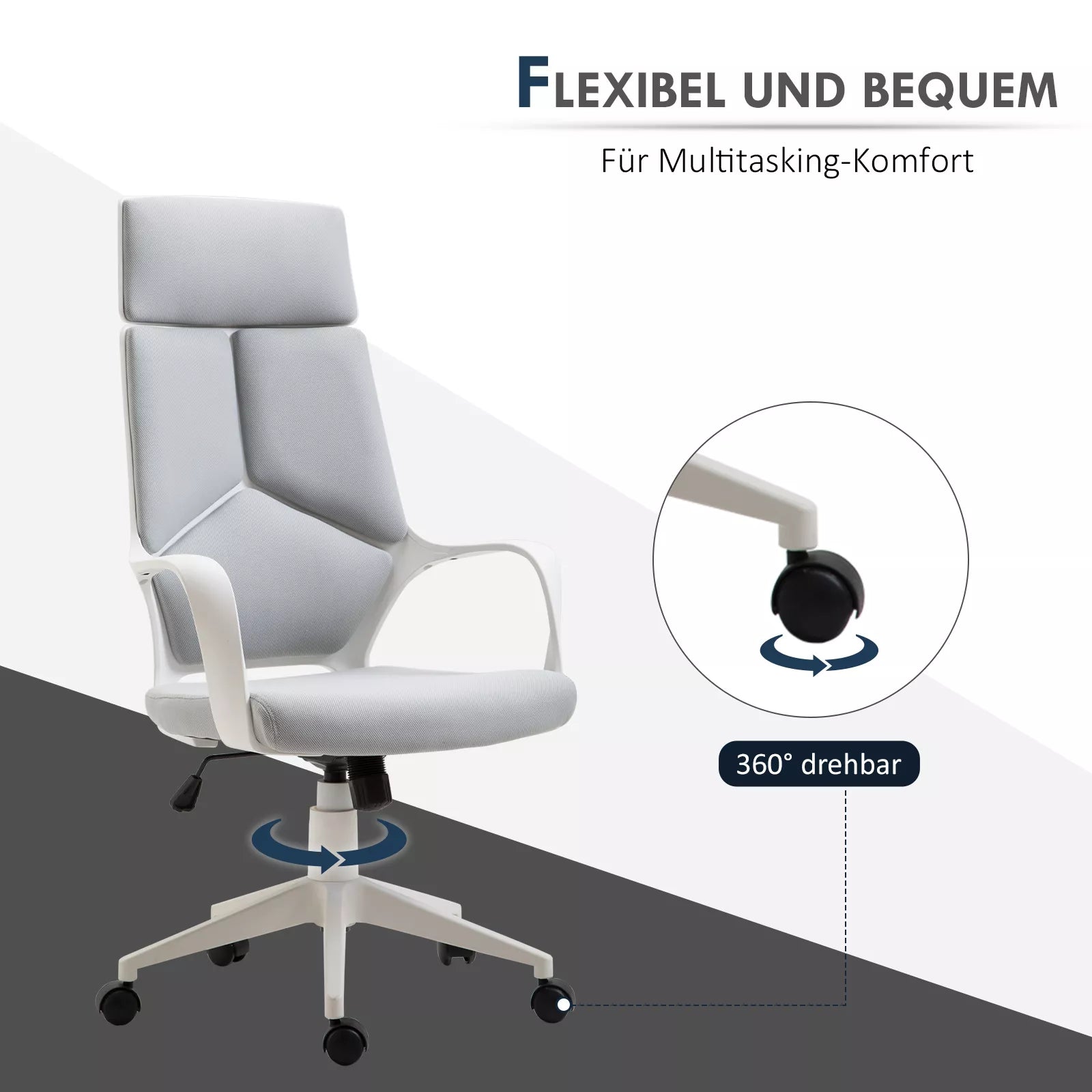 Ergonomiška biuro kėdė, tinklinė medžiaga, reguliuojamas aukštis, sukiojama, su ratukais, pilka + balta