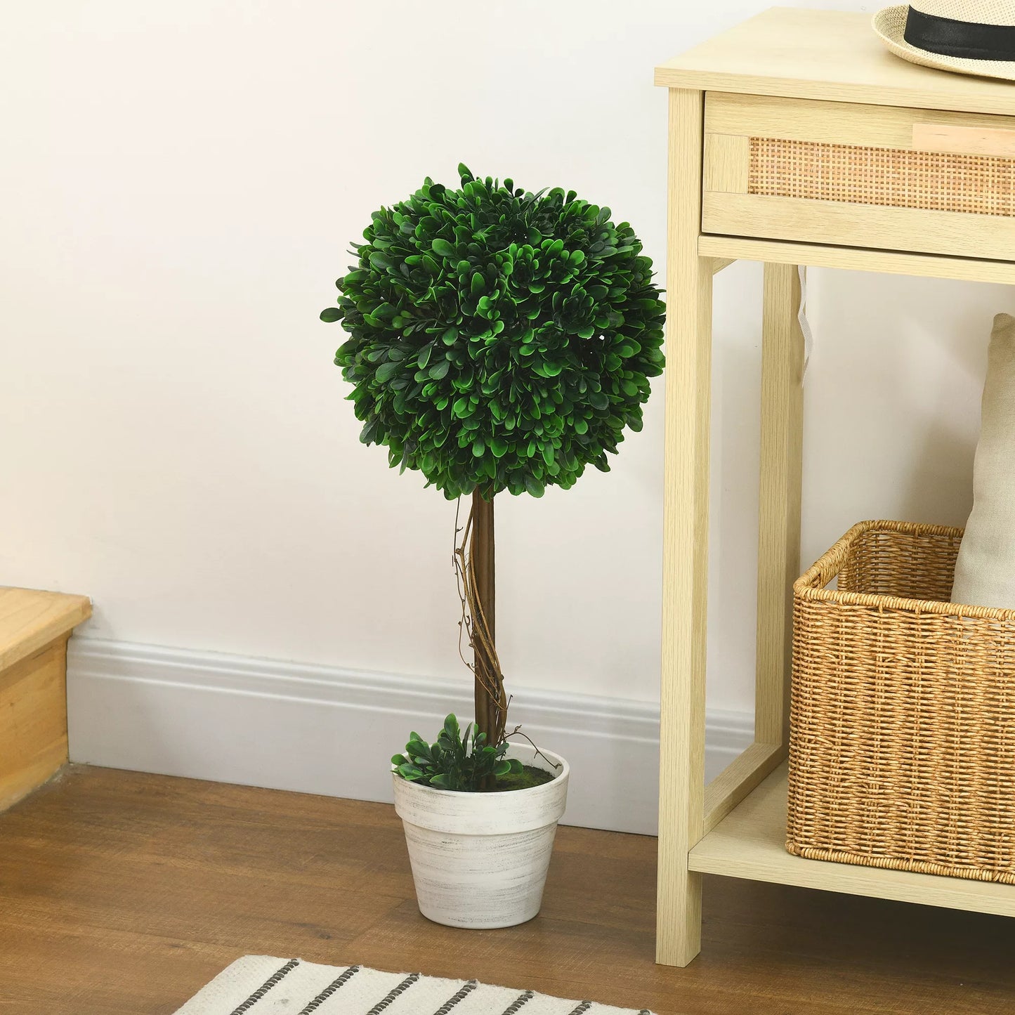 2 vnt. dirbtinių buksmedžių rinkinys, dirbtiniai augalai, su dirbtine samanėle, 1 vazonas, 28 cm x 28 cm x 60 cm, žali