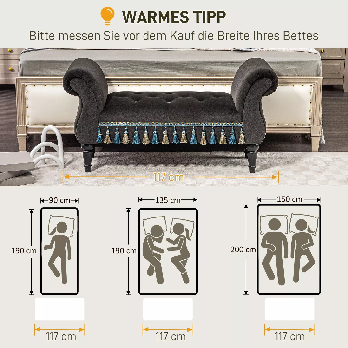 Minkštasuolis, sėdimasis suolas, vintažinis dizainas, iki 150 kg, 117x40x58 cm, tamsiai pilkas