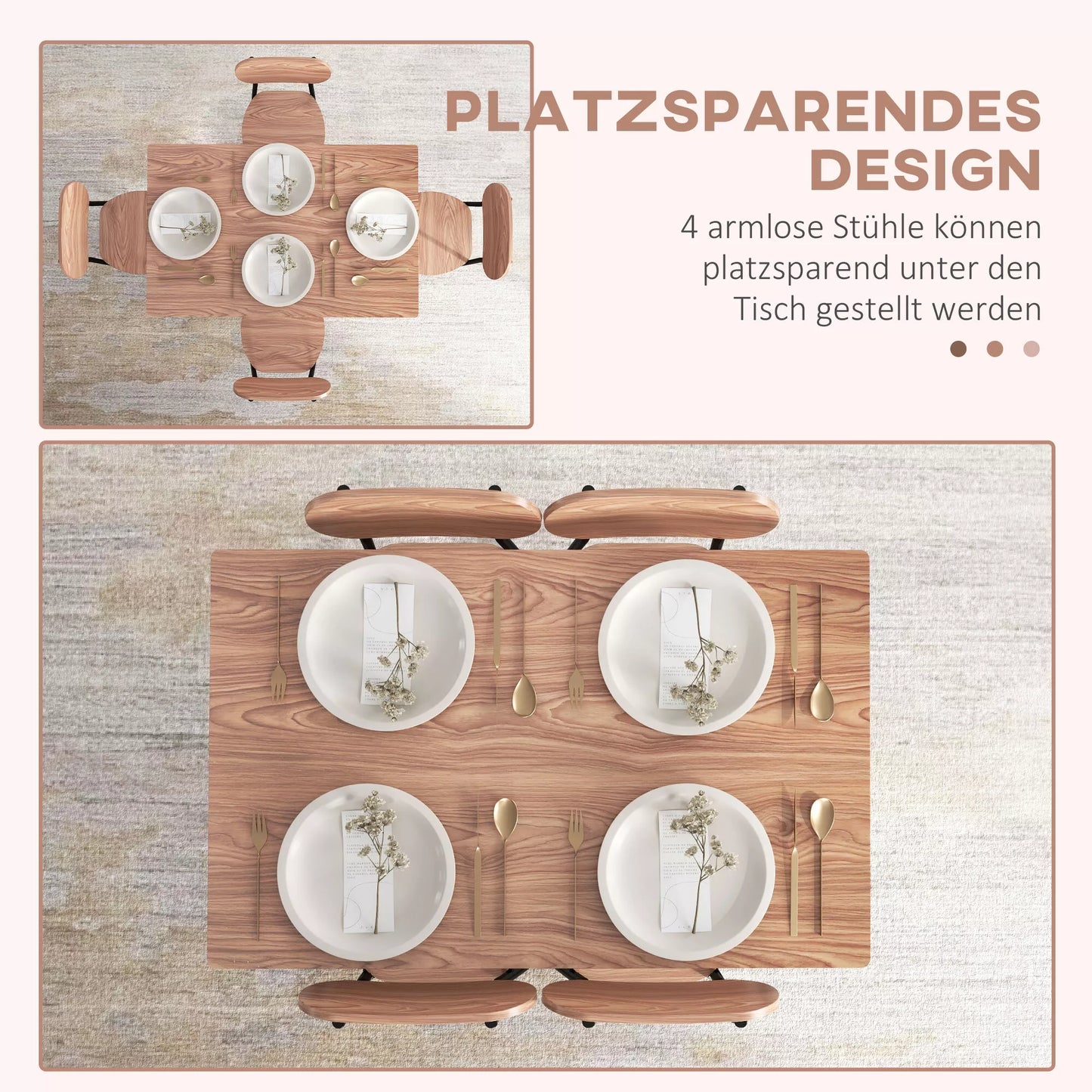 Valgomojo stalas su kėdėmis, pramoninio dizaino, 110 cm x 70 cm x 75 cm, rudas