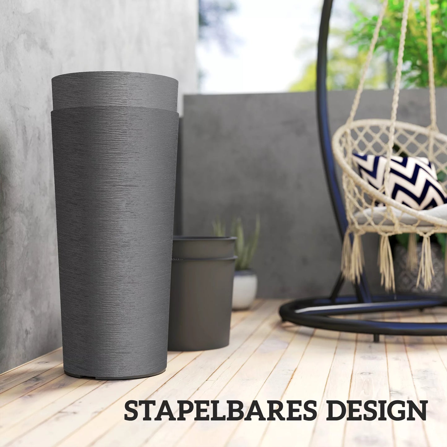 Dviejų dalių vazonų rinkinys su drenažo angomis, apvalus augalų vazonas, 35 x 35 cm, tamsiai pilka