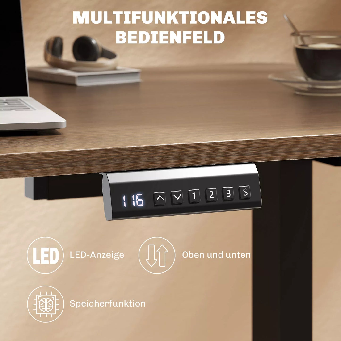 Elektrinis stalo rėmas, reguliuojamas aukštis, su atminties funkcija, plienas, juodas