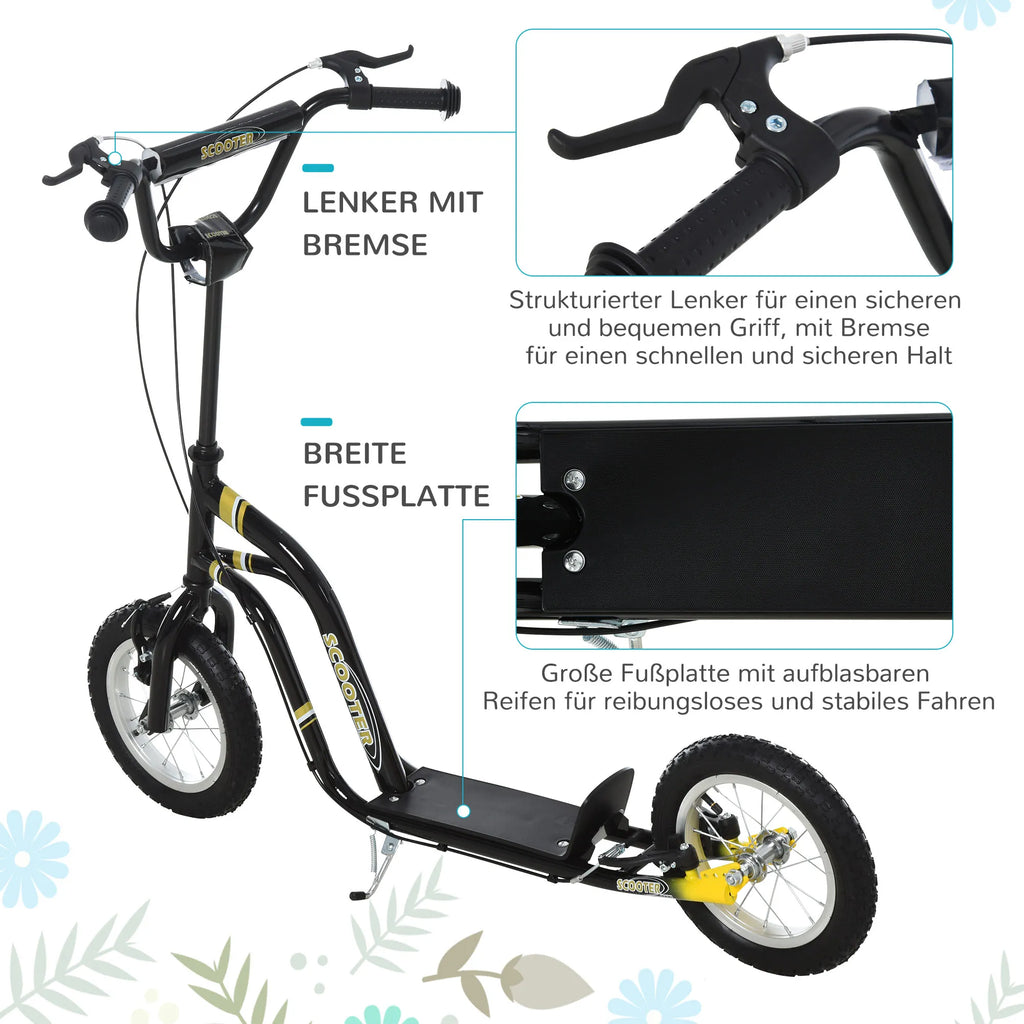 Vaikų paspirtukai nuo 5 metų Scooter Vaikų paspirtukai Paspirtukai Miesto paspirtukai Vaikų paspirtukai Kickboard su pneumatinėmis padangomis 12 colių Guma Aliuminis Juodas 120 x 58 x 85-95 cm