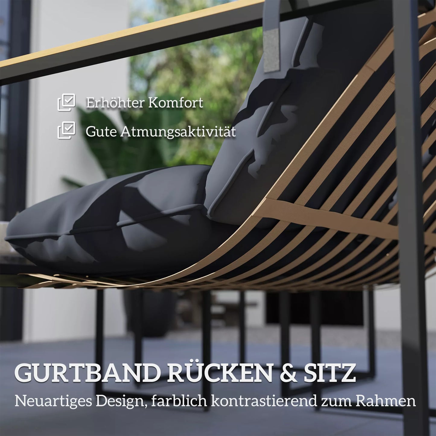 4 dalių sodo baldų komplektas, lauko baldų komplektas, 2 foteliai, 2 vietų sofa, 1 stalas, su paminkštinimu, plienas, poliesteris, pilkos spalvos