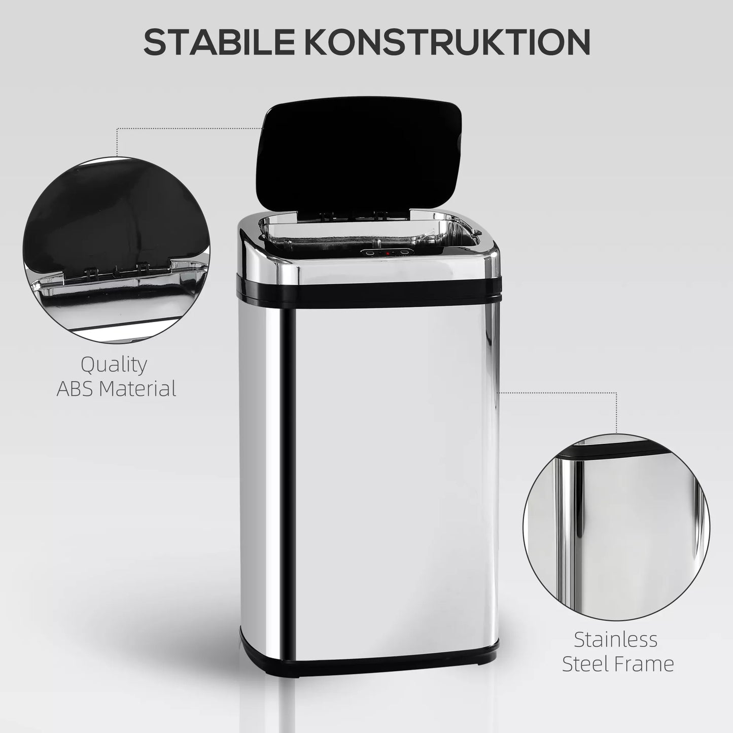 Sensorinė šiukšliadėžė 30L, automatinė nerūdijančio plieno šiukšliadėžė su judesio jutikliu, šiukšlių dėžė biurui, miegamajam, virtuvei, sidabrinė