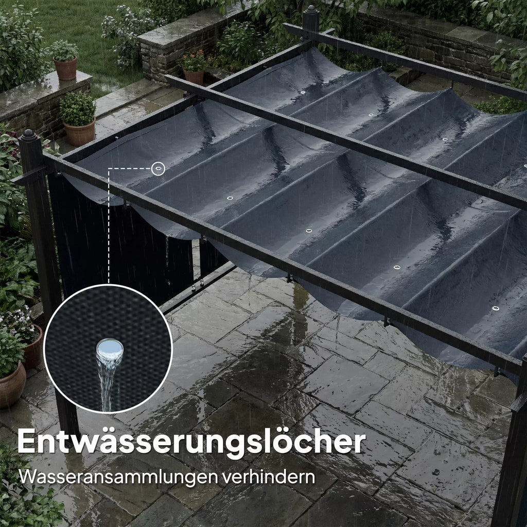 Terasos pergola su ištraukiamu stogu – 392 × 297 × 225 cm, tamsiai pilka