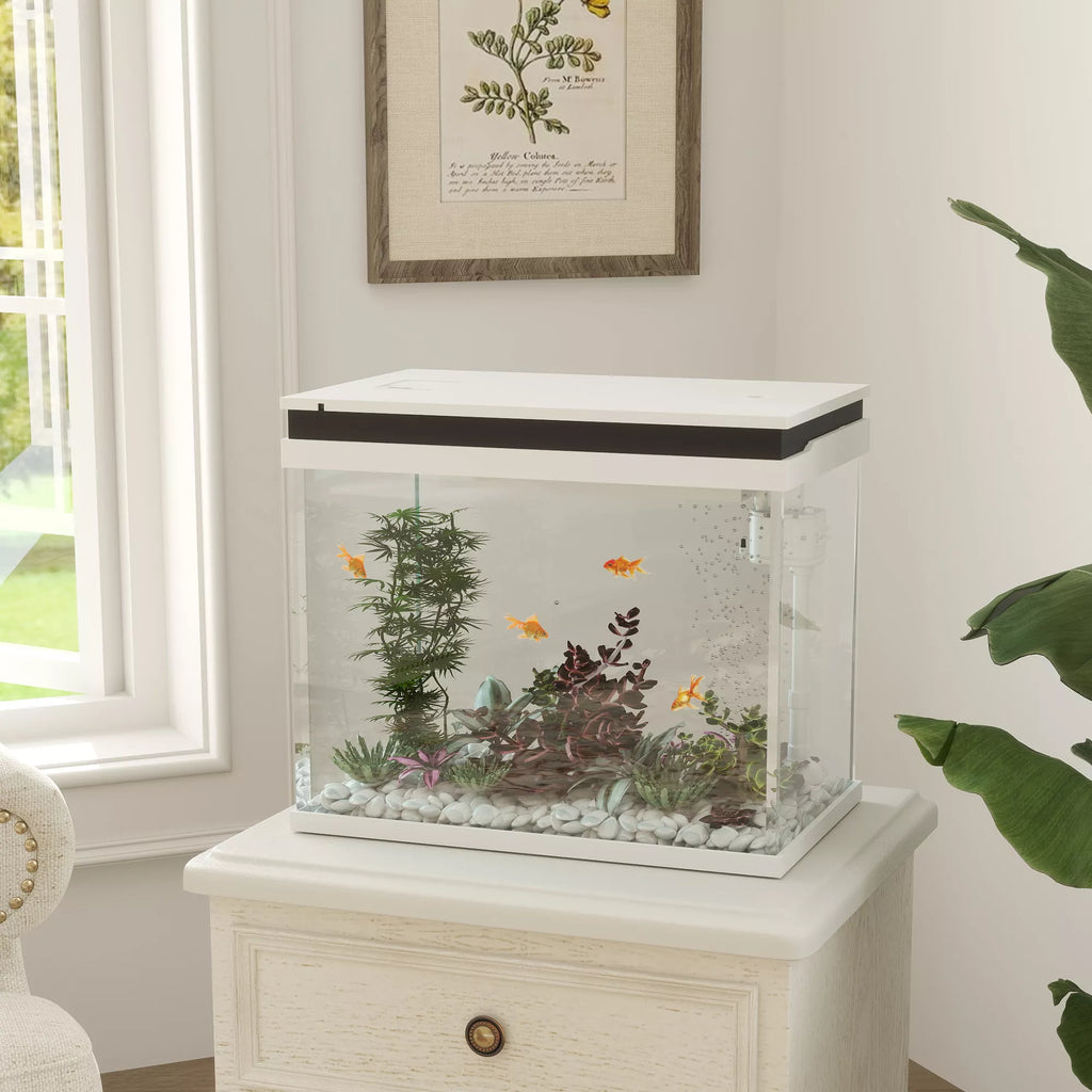 Akvariumas su filtrų sistema ir LED apšvietimu, 41 l, baltas