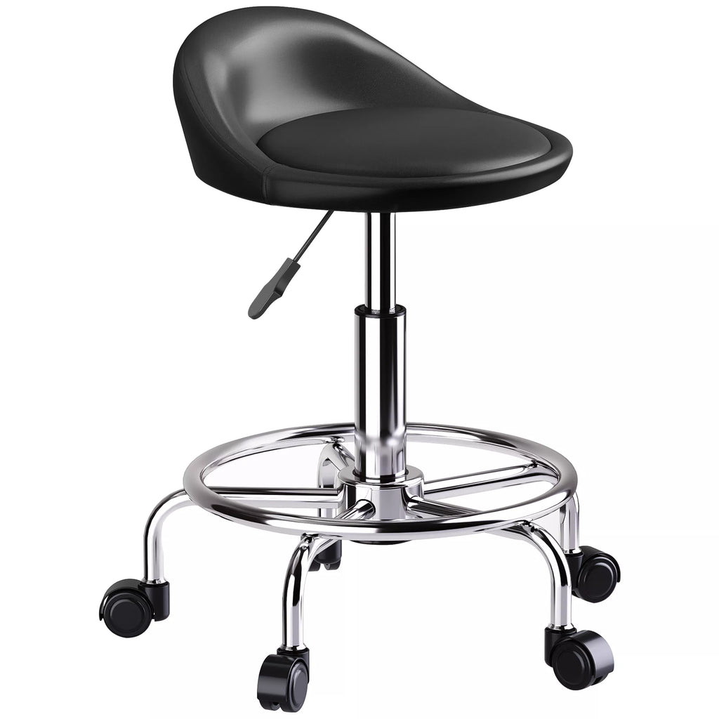 Aukštis reguliuojamas ratukinis taburetė su atlošu 59-75 cm, pasukama 360° darbinė taburetė, juoda
